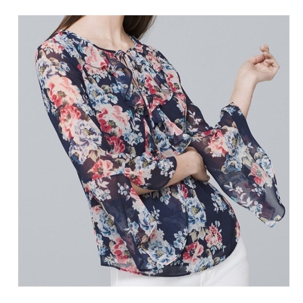 White House Black Market Floral Tiered Flounce Top - Picture 10 of 10